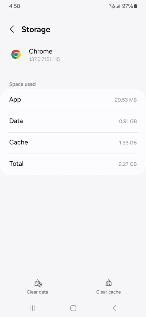 browser cache through Settings